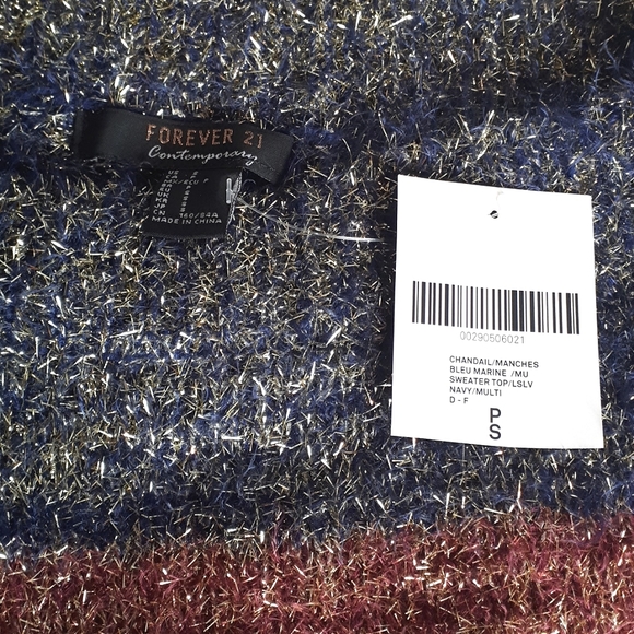 *NEW* FOREVER 21 Fuzzy Metallic Women's Sweater Black/Red/Orange/Pink Mix Small - Picture 2 of 3